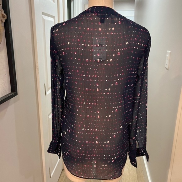 Banana Republic  New Sheer Long Sleeve Navy Blouse with Front Tie - Picture 8 of 11